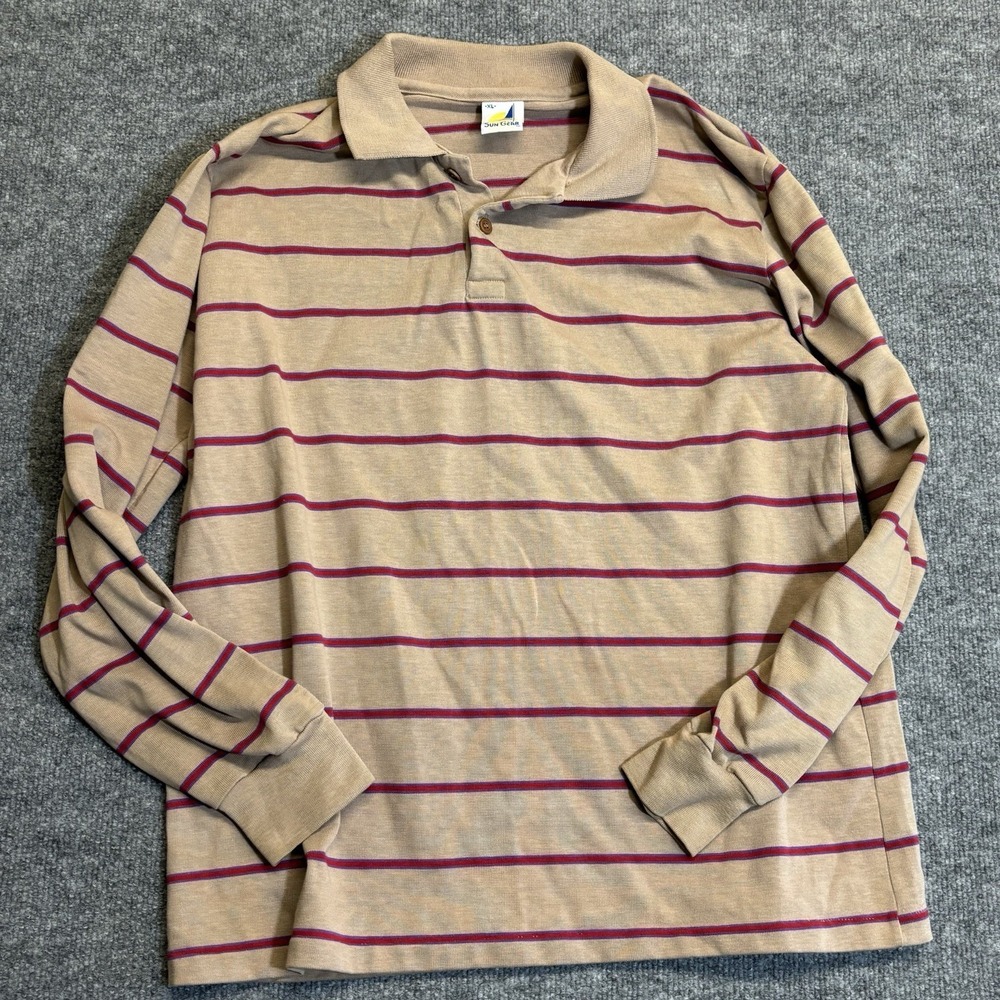 Vintage 70s/80s Sun Gear Striped Polo Shirt - Men's XL Long Sleeve Tan/Maroon